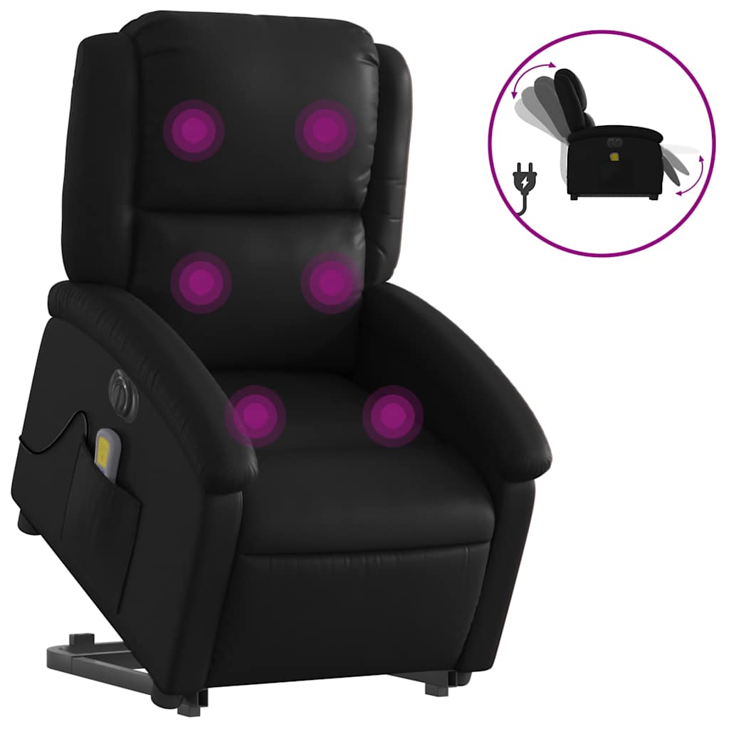 massagestol med løftefunktion kunstlæder sort