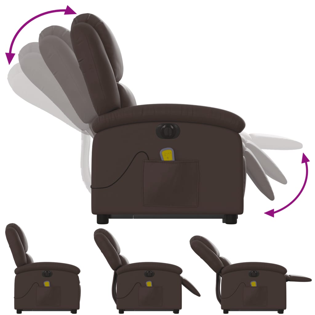 massagestol med løftefunktion kunstlæder brun