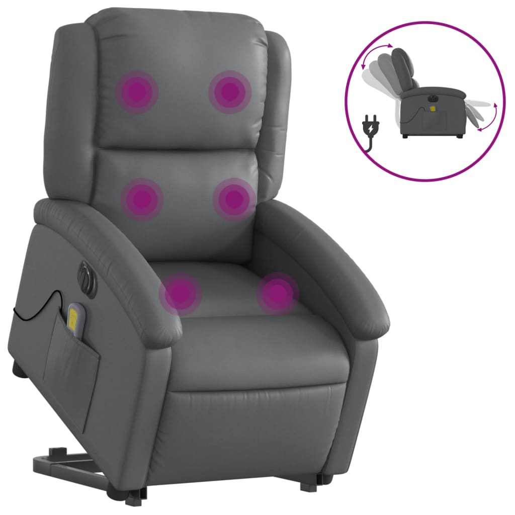 massagestol med løftefunktion kunstlæder grå