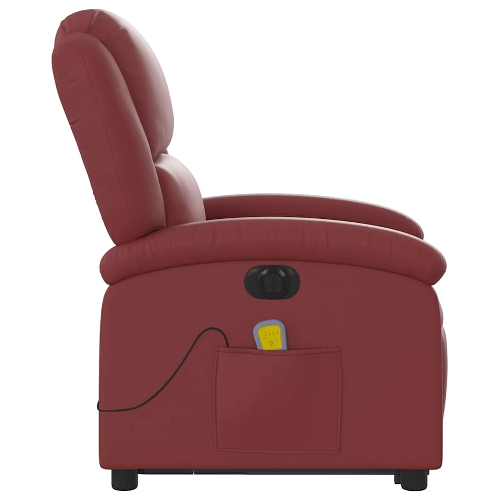 massagestol med løftefunktion kunstlæder vinrød