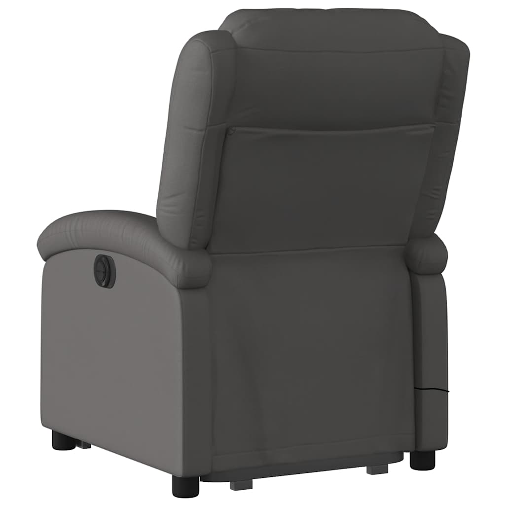 massagestol med løftefunktion ægte læder grå
