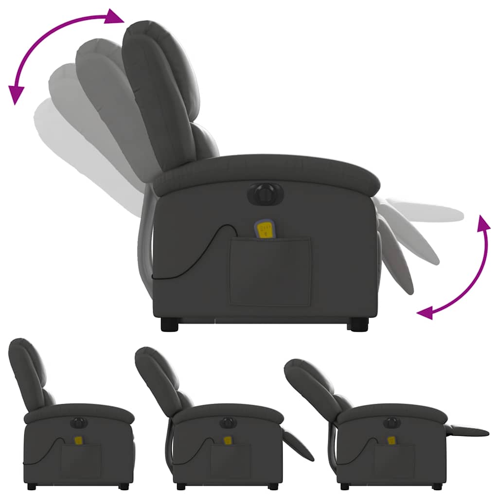 massagestol med løftefunktion ægte læder grå