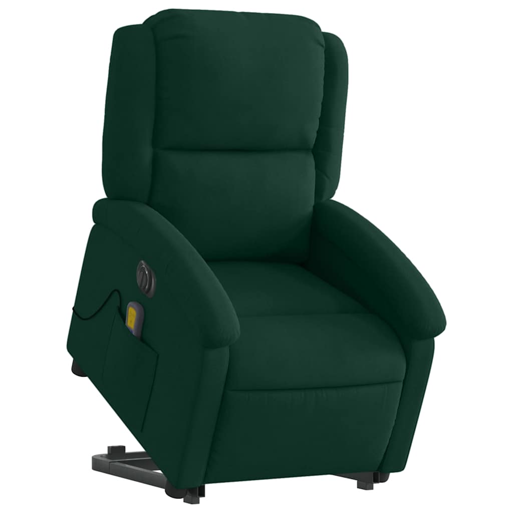 massagestol med løftefunktion velour mørkegrøn