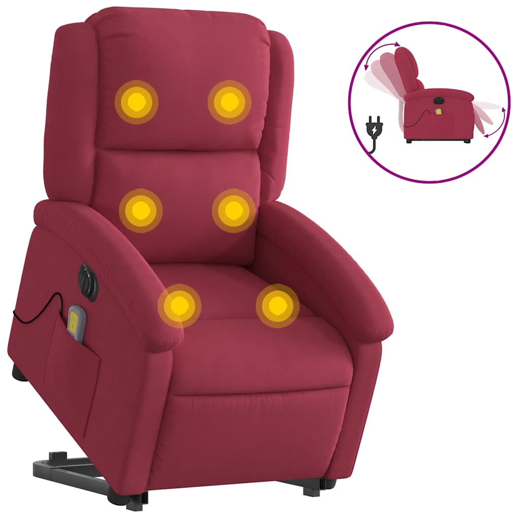 massagestol med løftefunktion velour vinrød