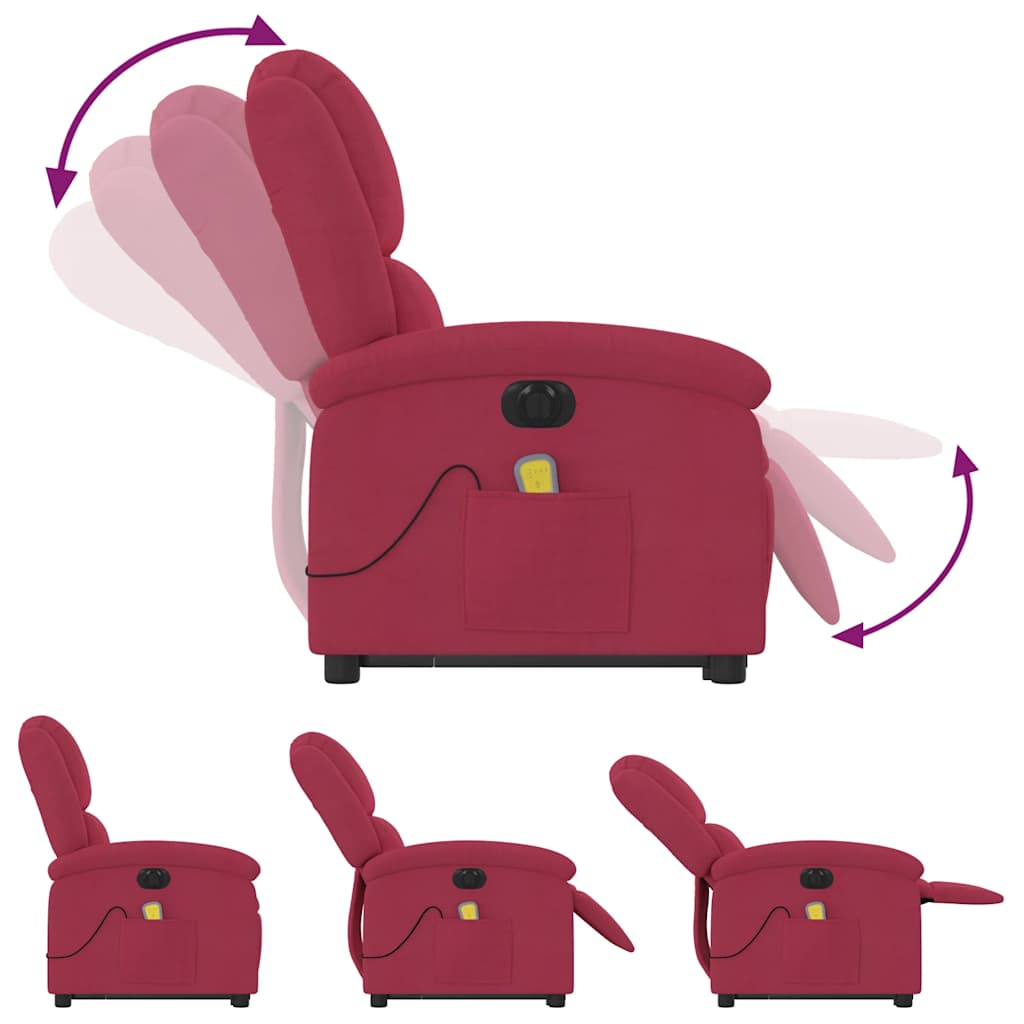 massagestol med løftefunktion velour vinrød