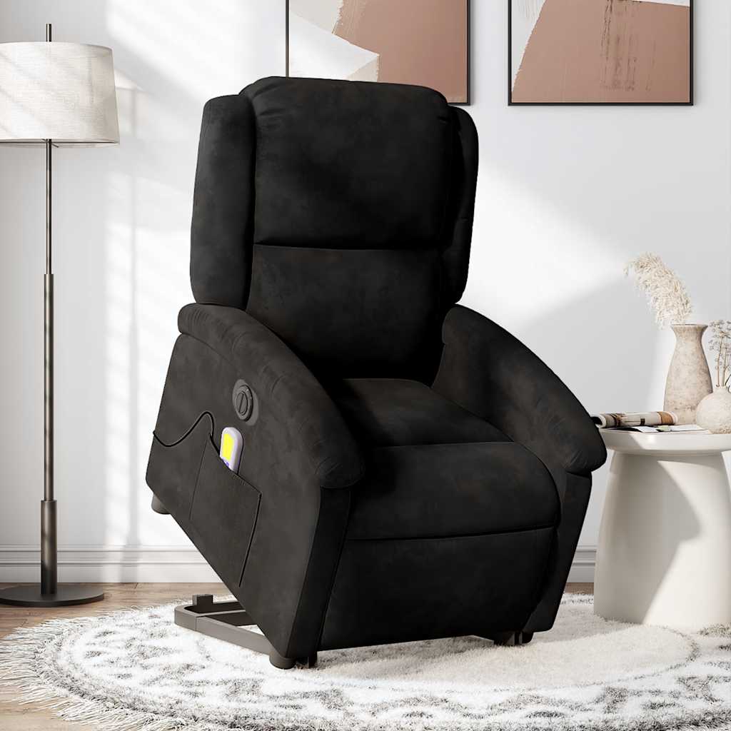 massagestol med løftefunktion velour sort
