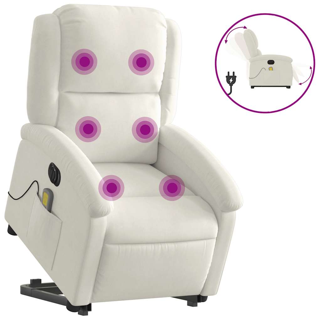 massagestol med løftefunktion velour cremefarvet