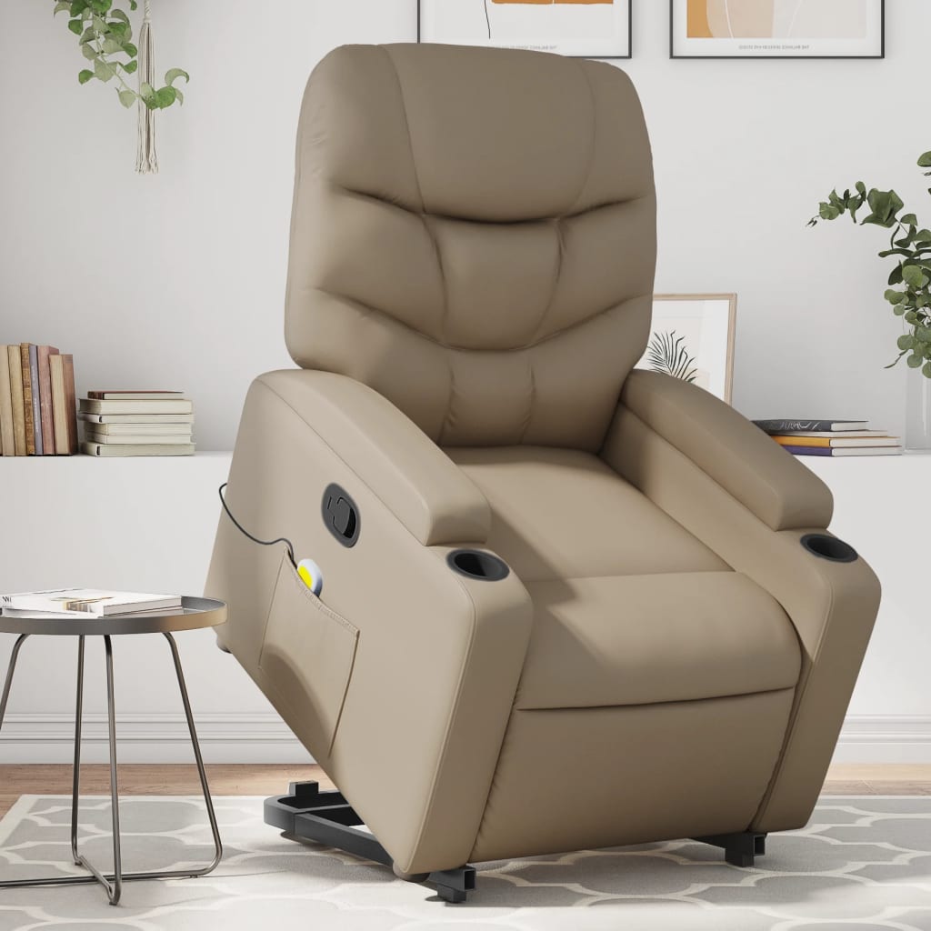 løftestol med massagefunktion kunstlæder cappuccino