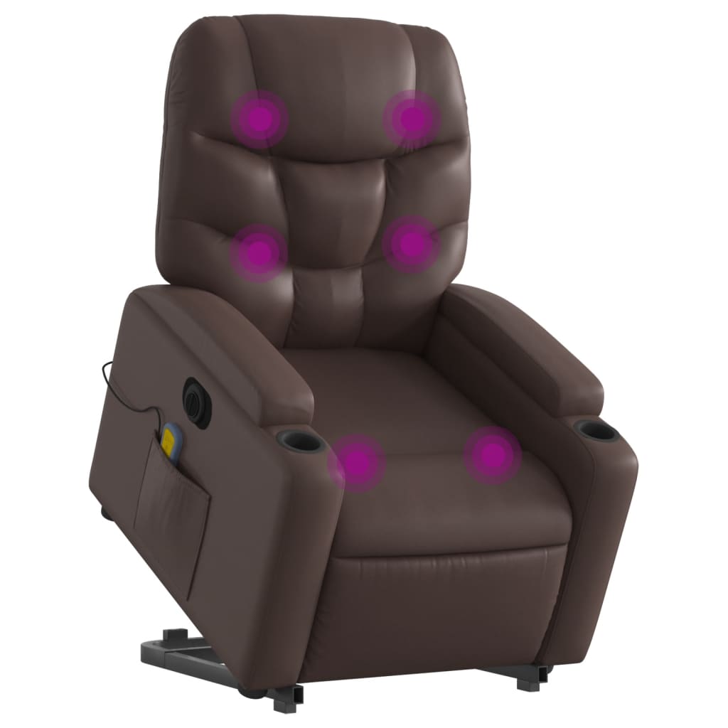 massagestol med løftefunktion kunstlæder brun
