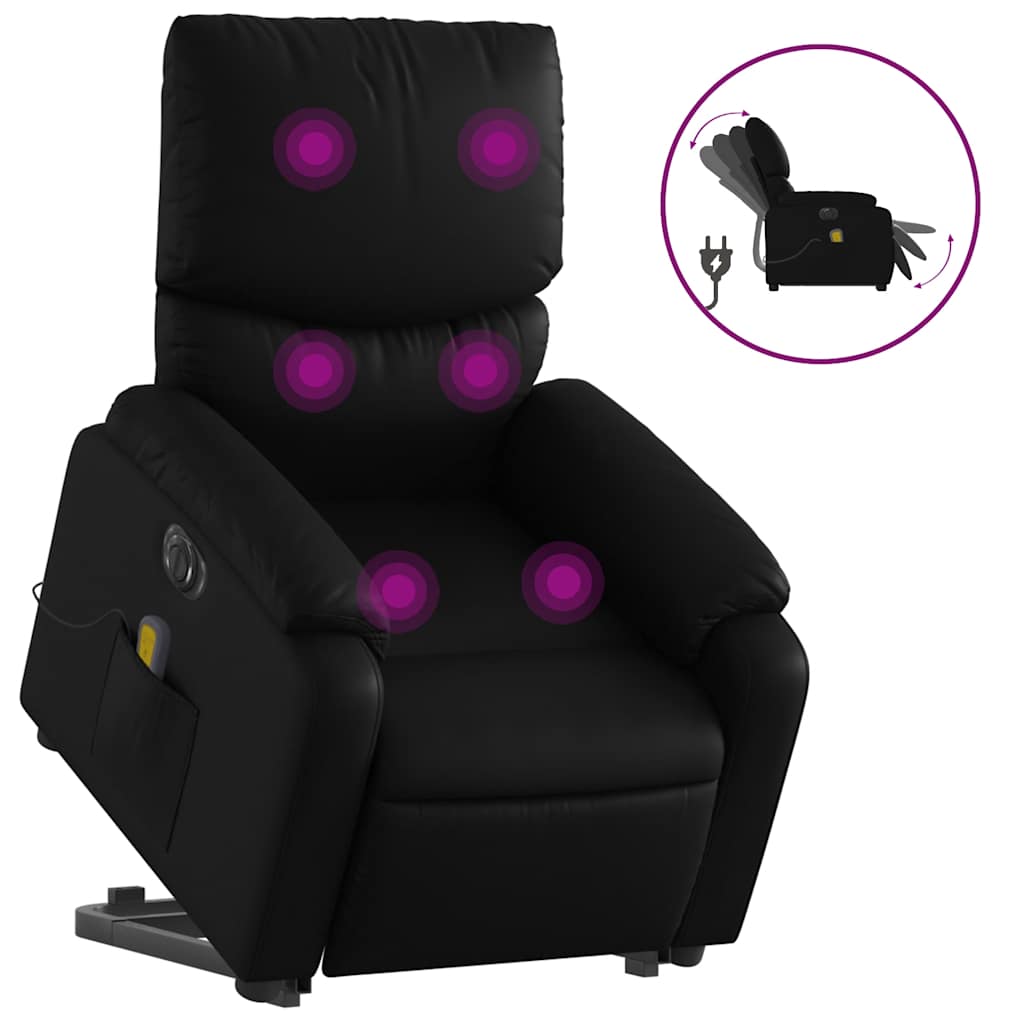 massagestol med løftefunktion kunstlæder sort