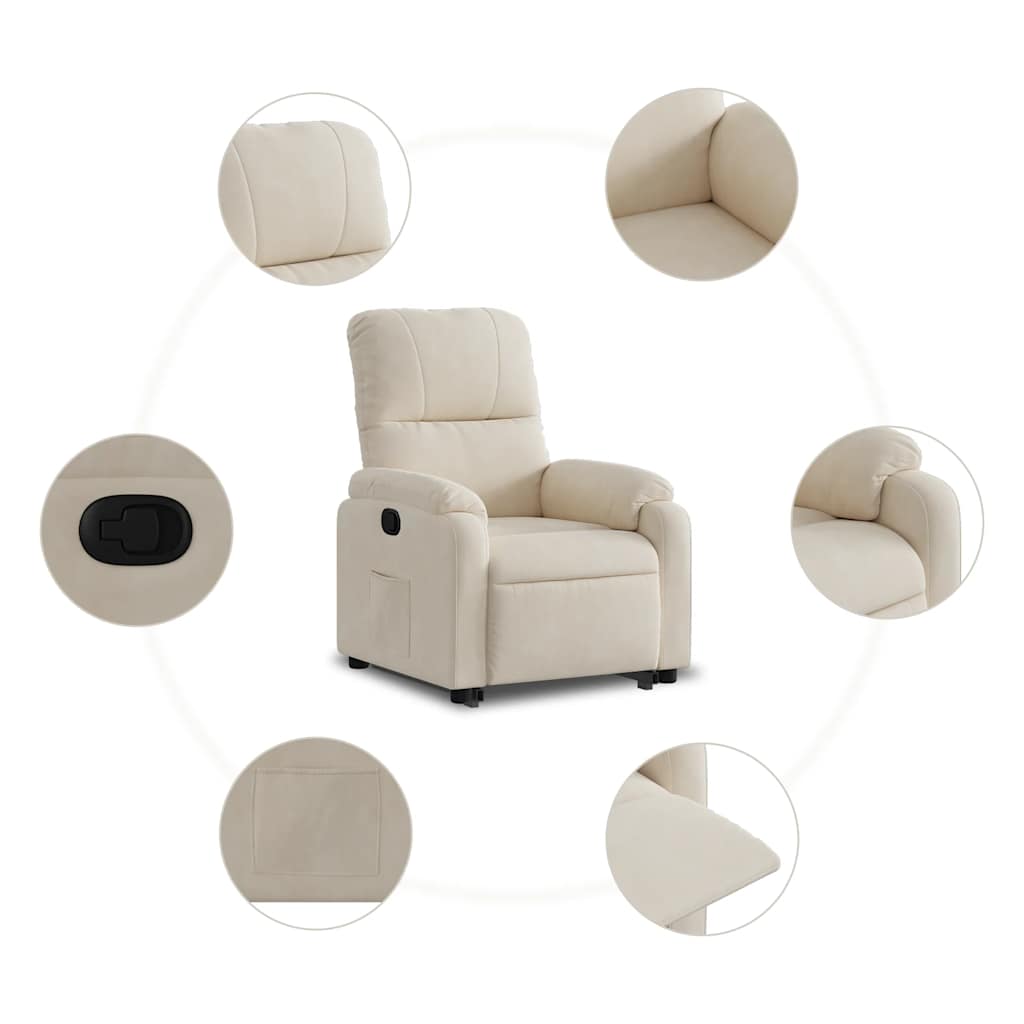 massagestol med løftefunktion mikrofiberstof beige