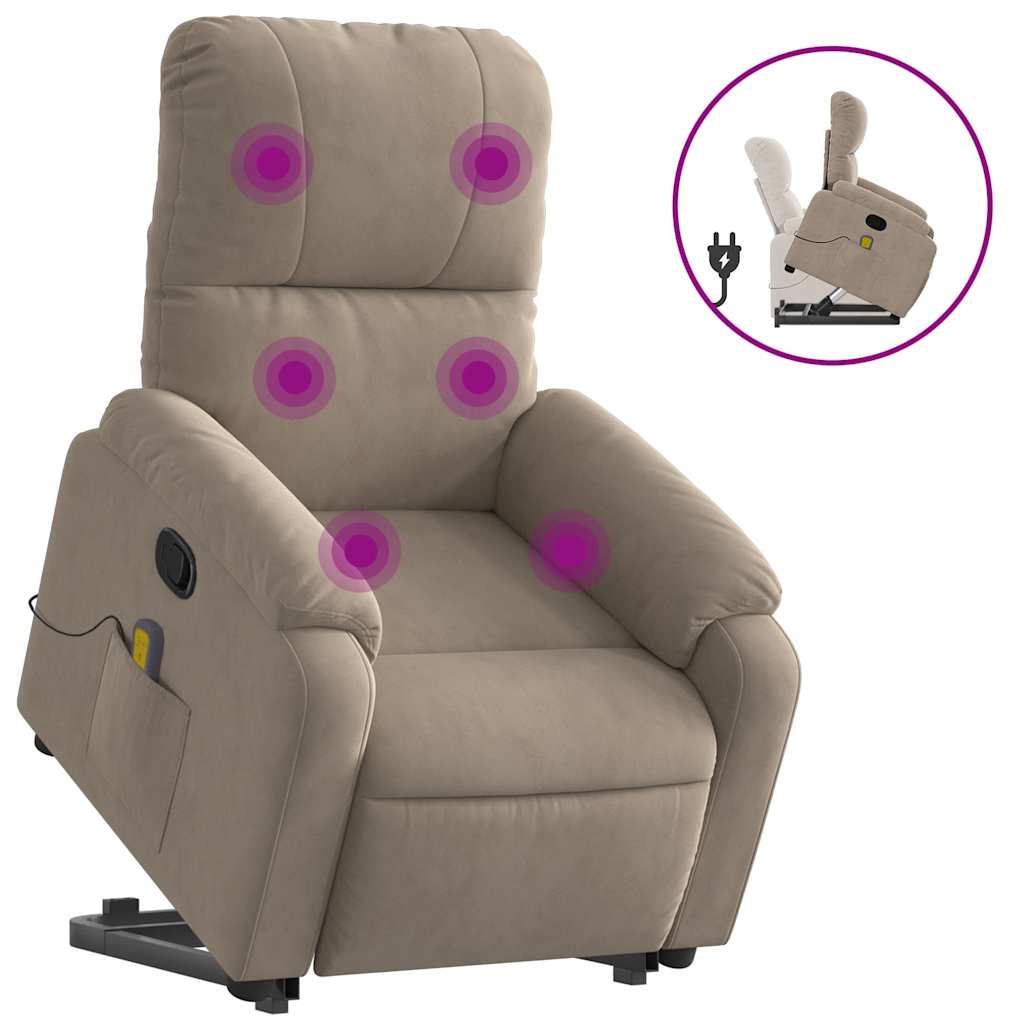massagestol med løftefunktion mikrofiberstof gråbrun