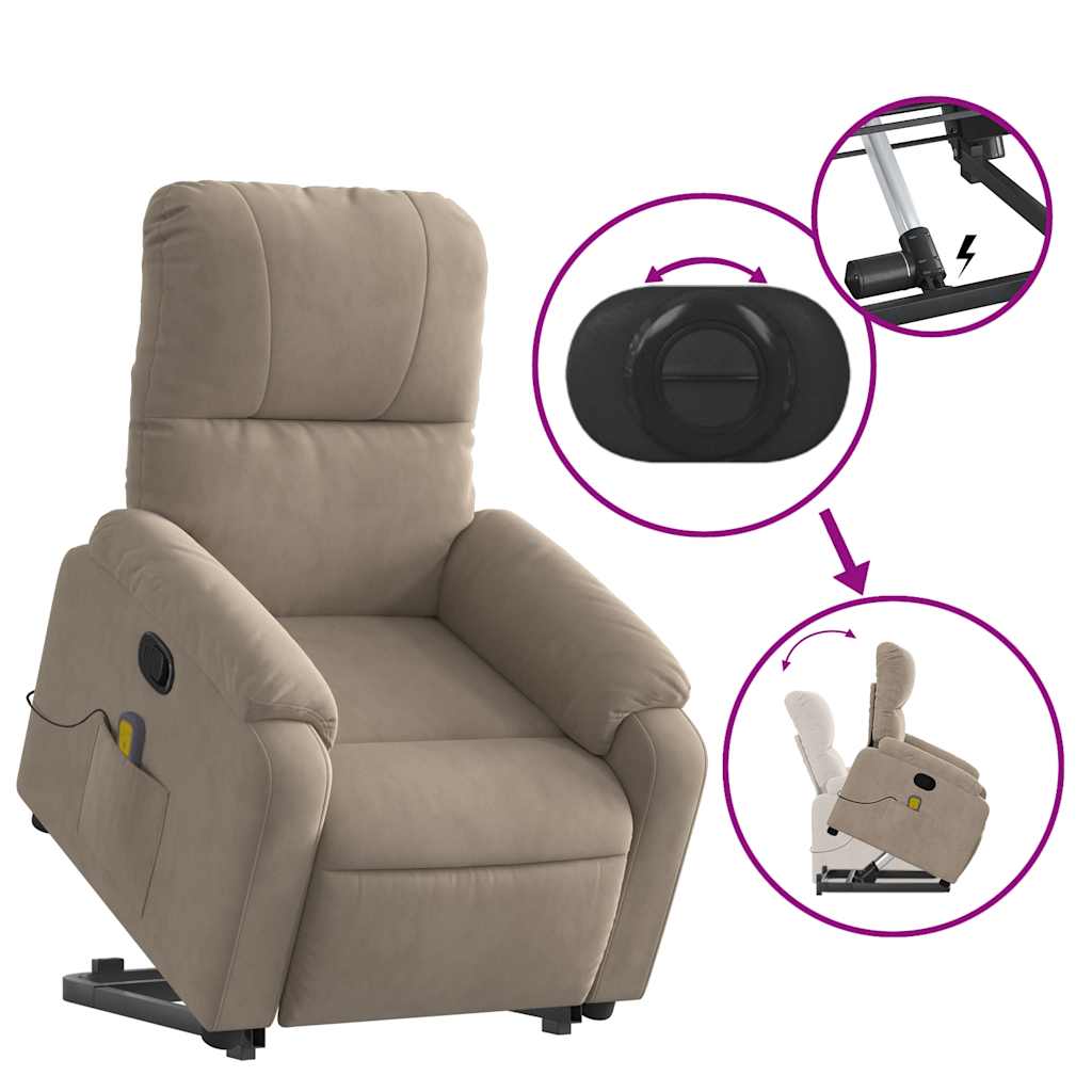 massagestol med løftefunktion mikrofiberstof gråbrun