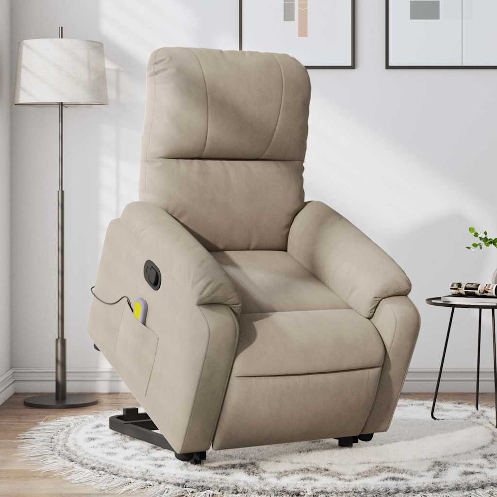 massagestol med løftefunktion mikrofiberstof gråbrun