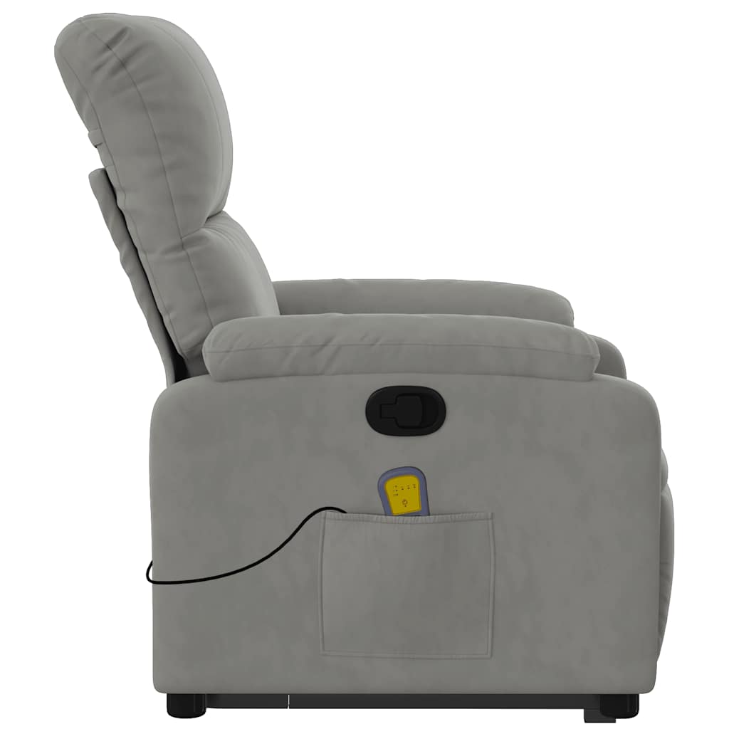 massagestol med løftefunktion mikrofiberstof lysegrå