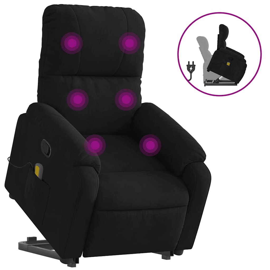 massagestol med løftefunktion mikrofiberstof sort