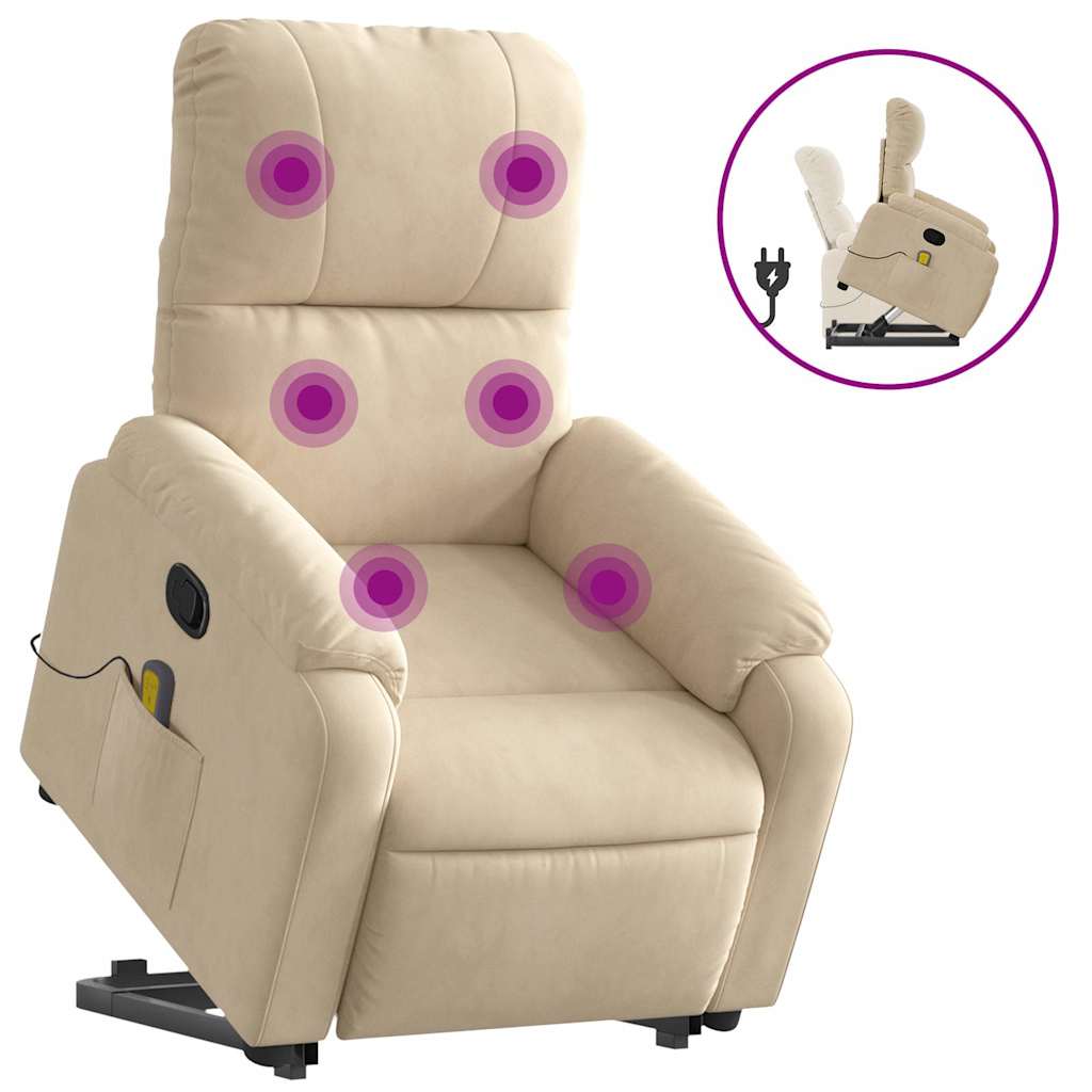 massagestol med løftefunktion mikrofiberstof cremefarvet