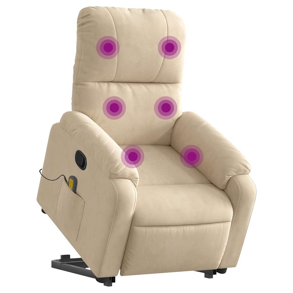 massagestol med løftefunktion mikrofiberstof cremefarvet