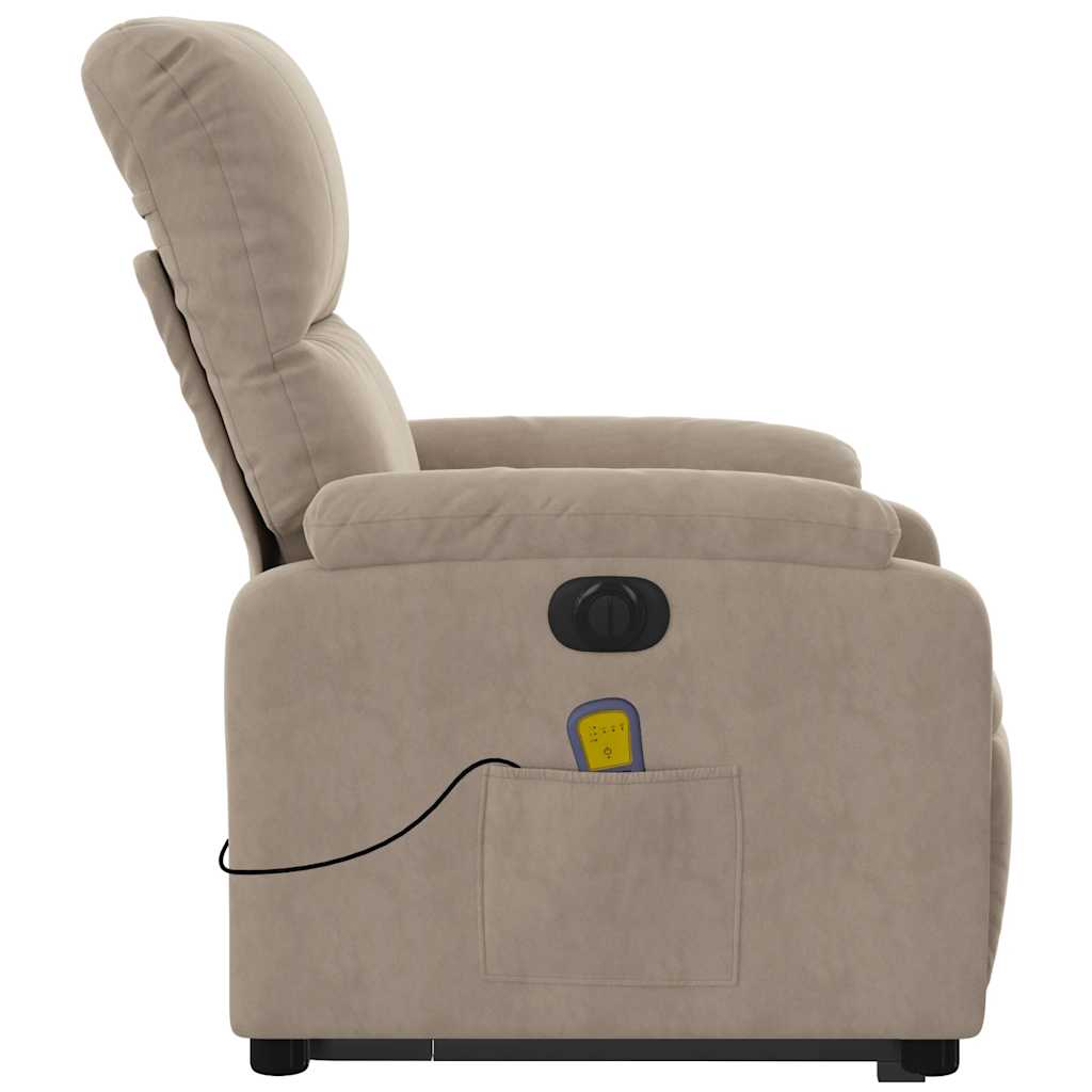 massagestol med løftefunktion mikrofiberstof gråbrun