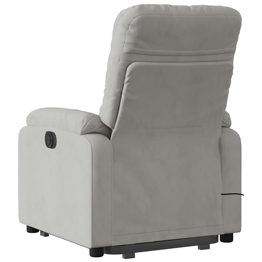 massagestol med løftefunktion mikrofiberstof lysegrå