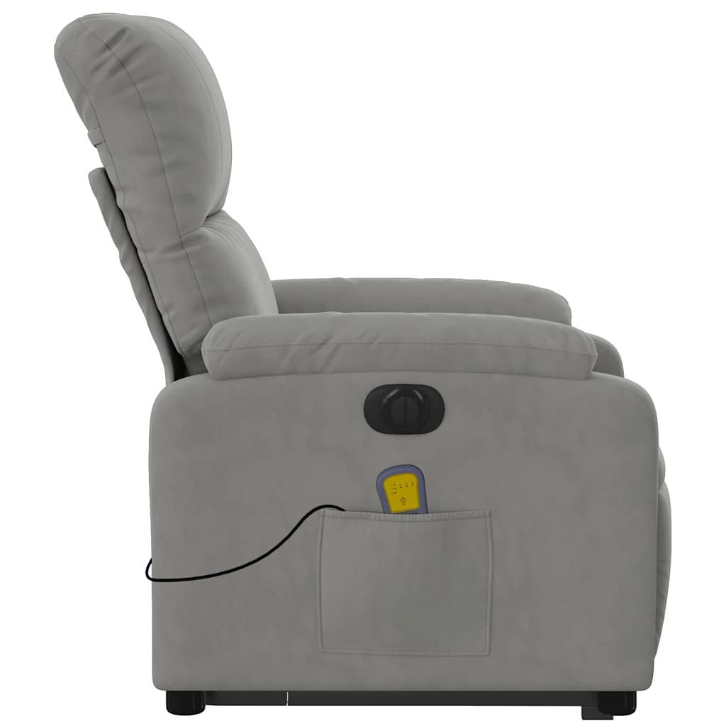 massagestol med løftefunktion mikrofiberstof lysegrå