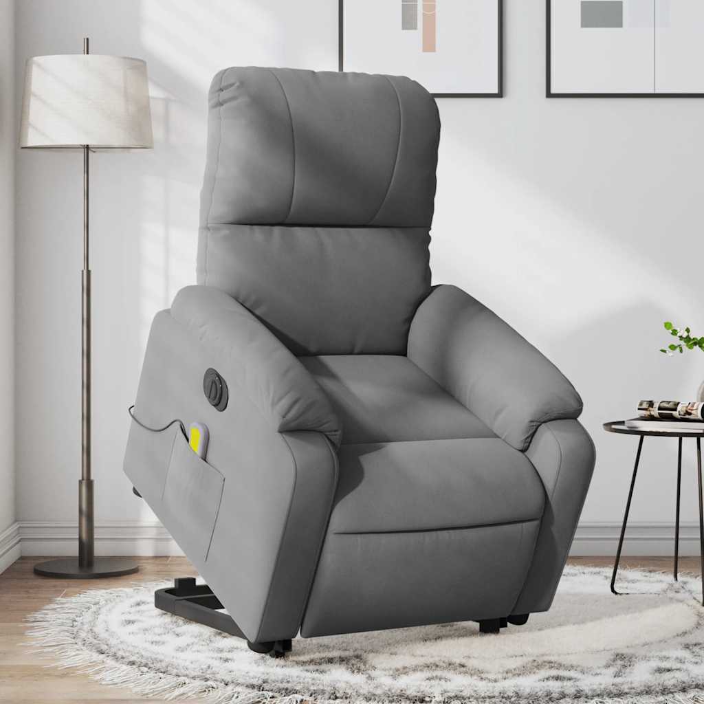 massagestol med løftefunktion mikrofiberstof mørkegrå