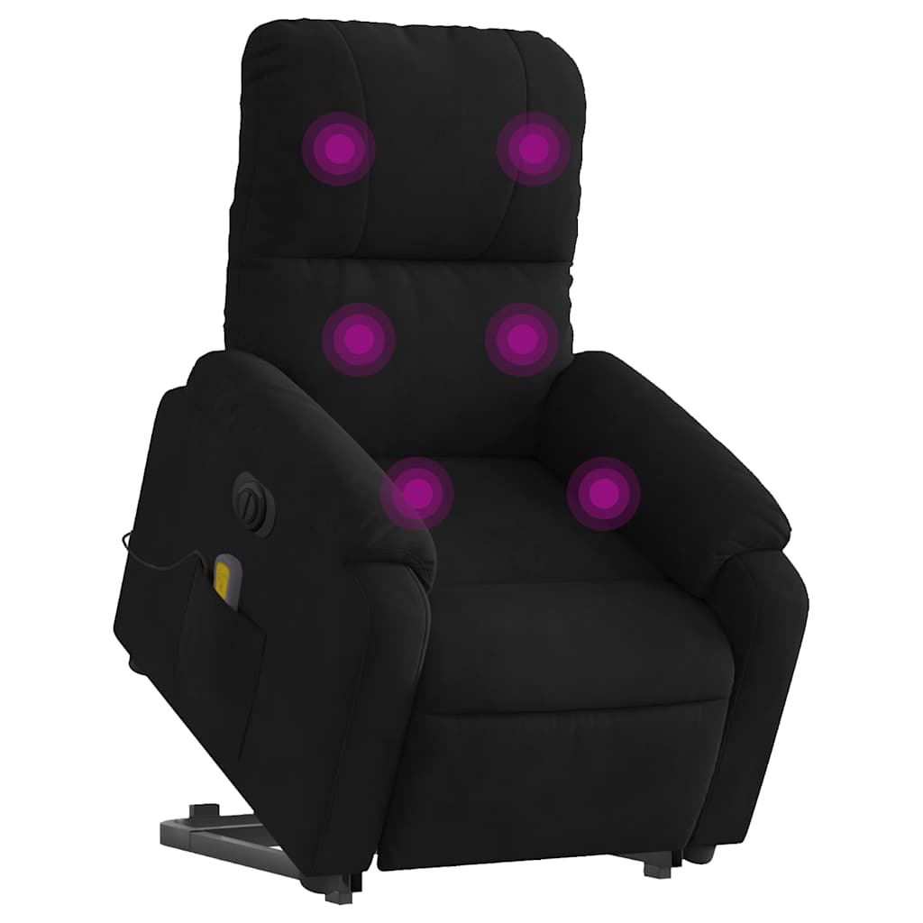 massagestol med løftefunktion mikrofiberstof sort