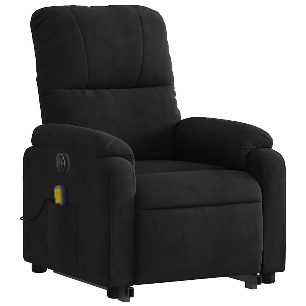massagestol med løftefunktion mikrofiberstof sort