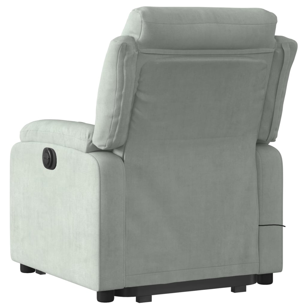 massagestol med løftefunktion velour lysegrå