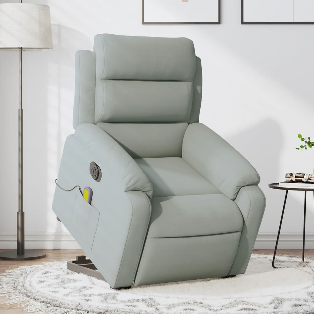 massagestol med løftefunktion velour lysegrå