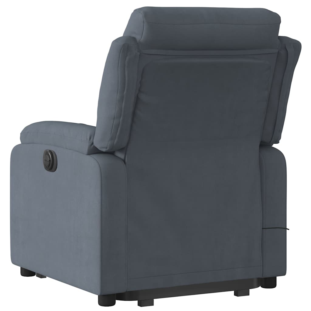 massagestol med løftefunktion velour mørkegrå