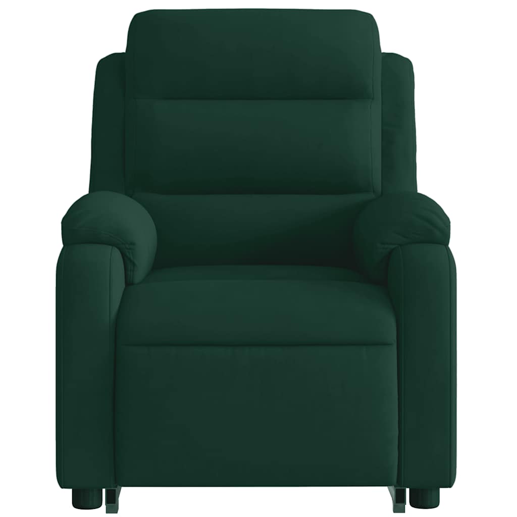 massagestol med løftefunktion velour mørkegrøn