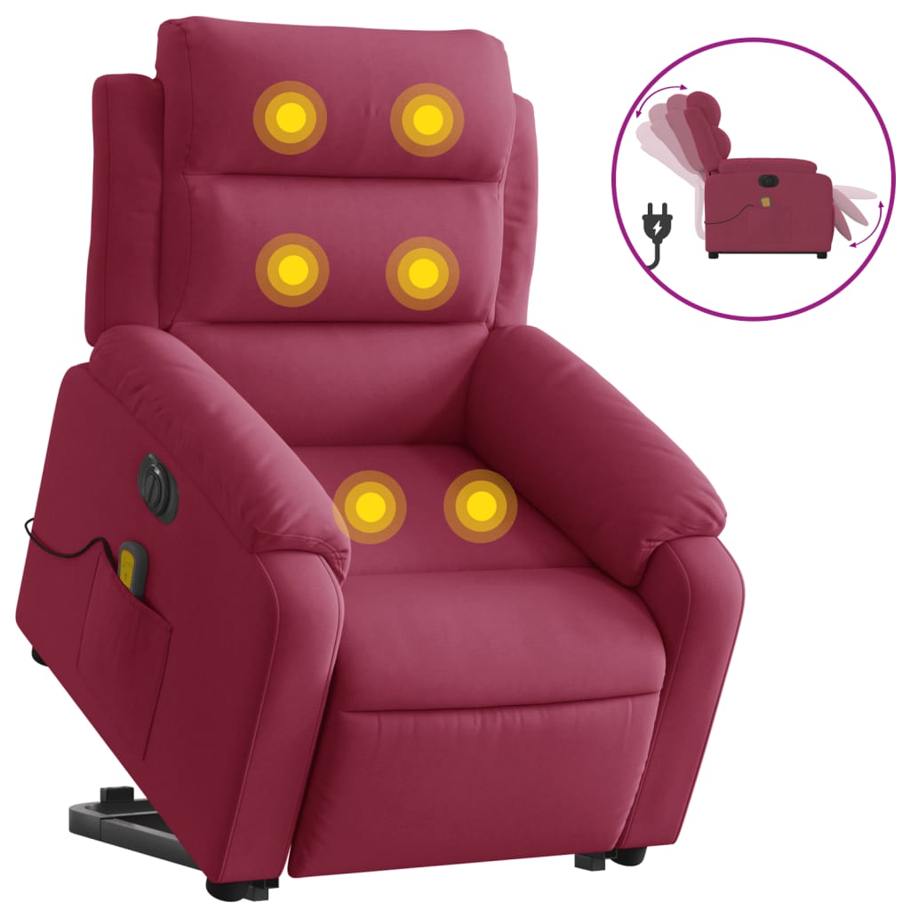 massagestol med løftefunktion velour vinrød