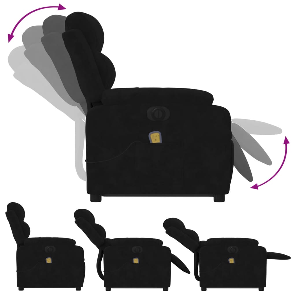 massagestol med løftefunktion velour sort