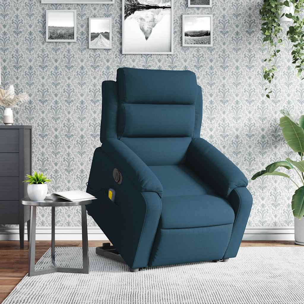 massagestol med løftefunktion velour blå