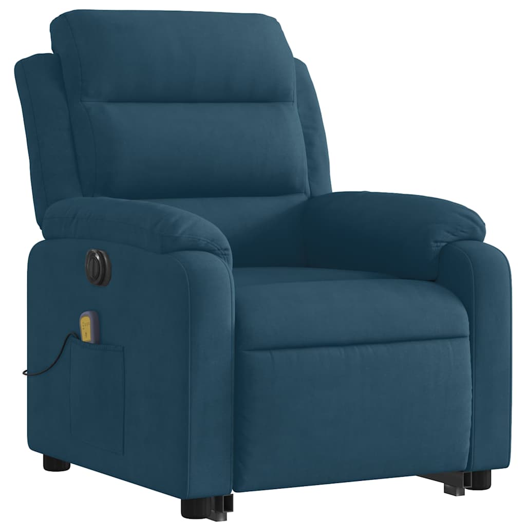 massagestol med løftefunktion velour blå