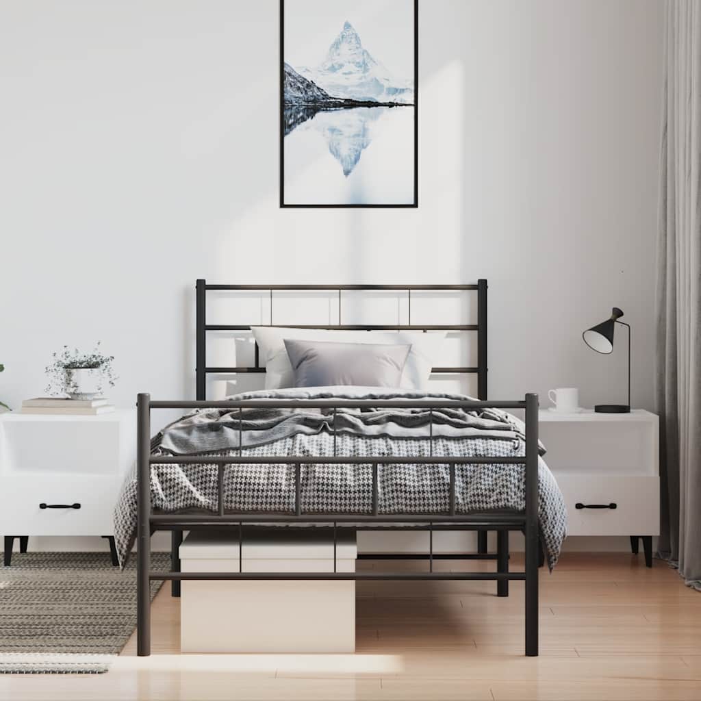 sengeramme med sengegavl og fodgærde 100x190 cm metal sort