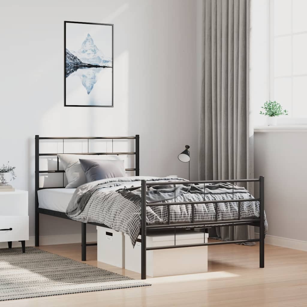 sengeramme med sengegavl og fodgærde 100x190 cm metal sort