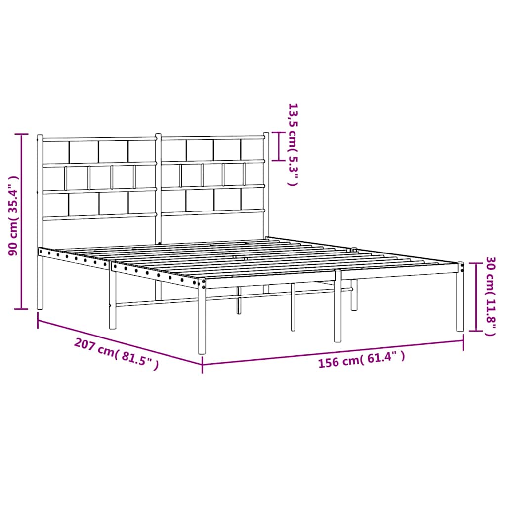 sengeramme med sengegavl 150x200 cm metal hvid