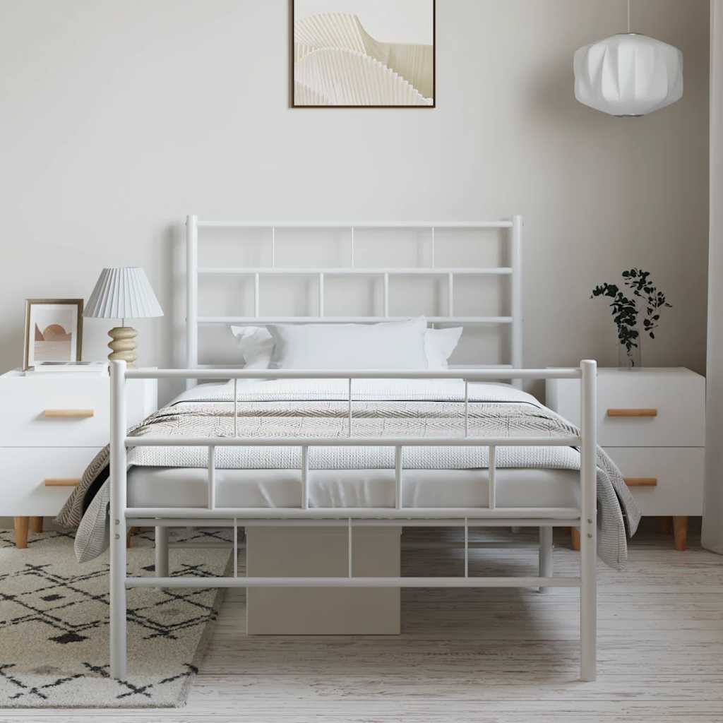 sengeramme med sengegavl og fodgærde 100x190 cm metal hvid