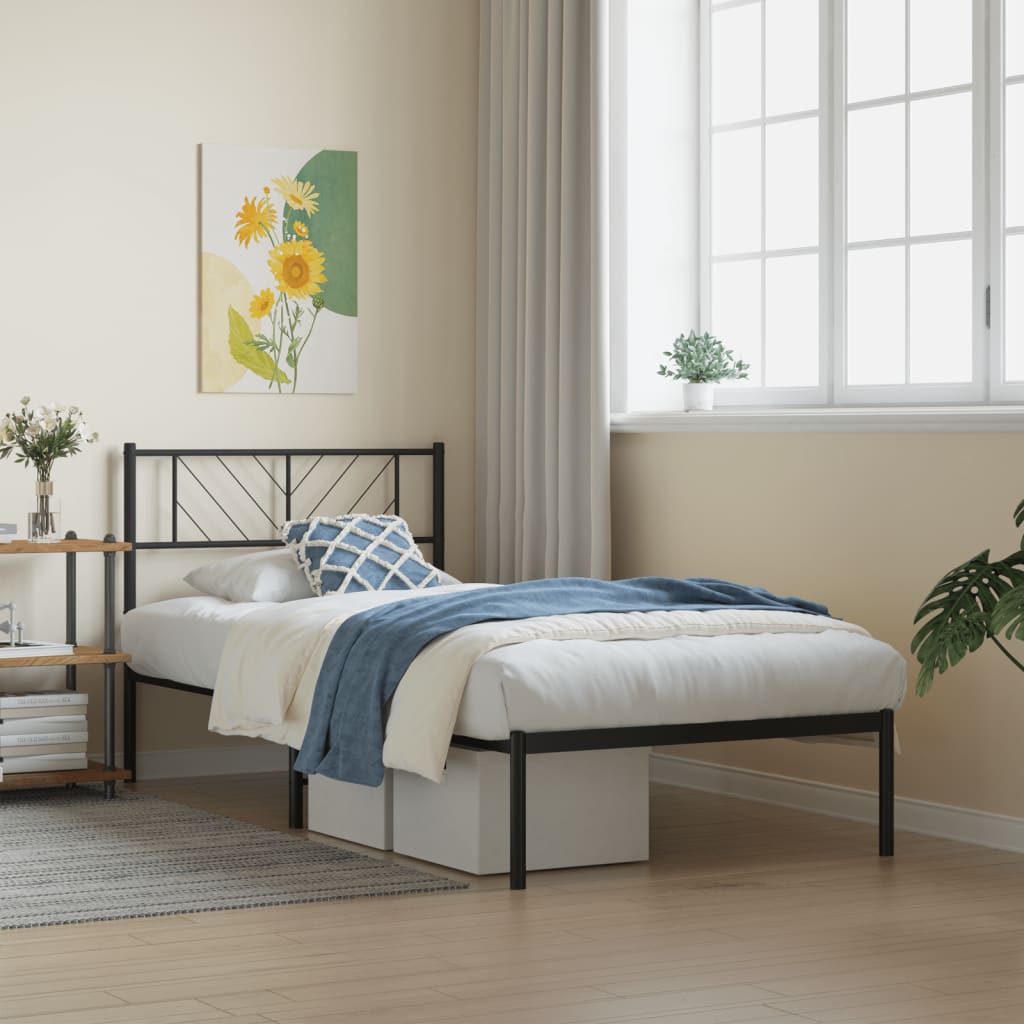 sengeramme med sengegavl 90x190 cm metal sort
