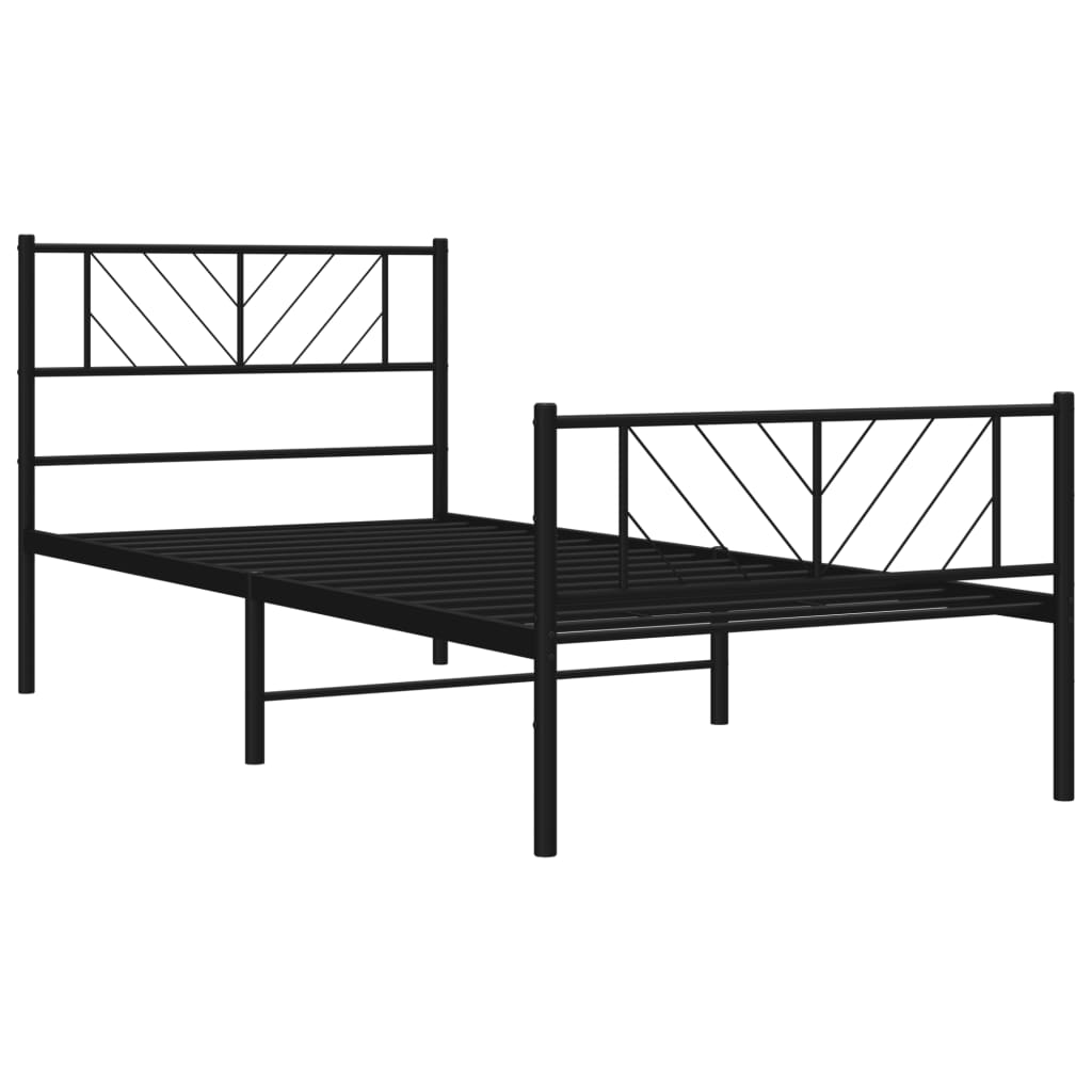sengeramme med sengegavl og fodgærde 90x200 cm metal sort