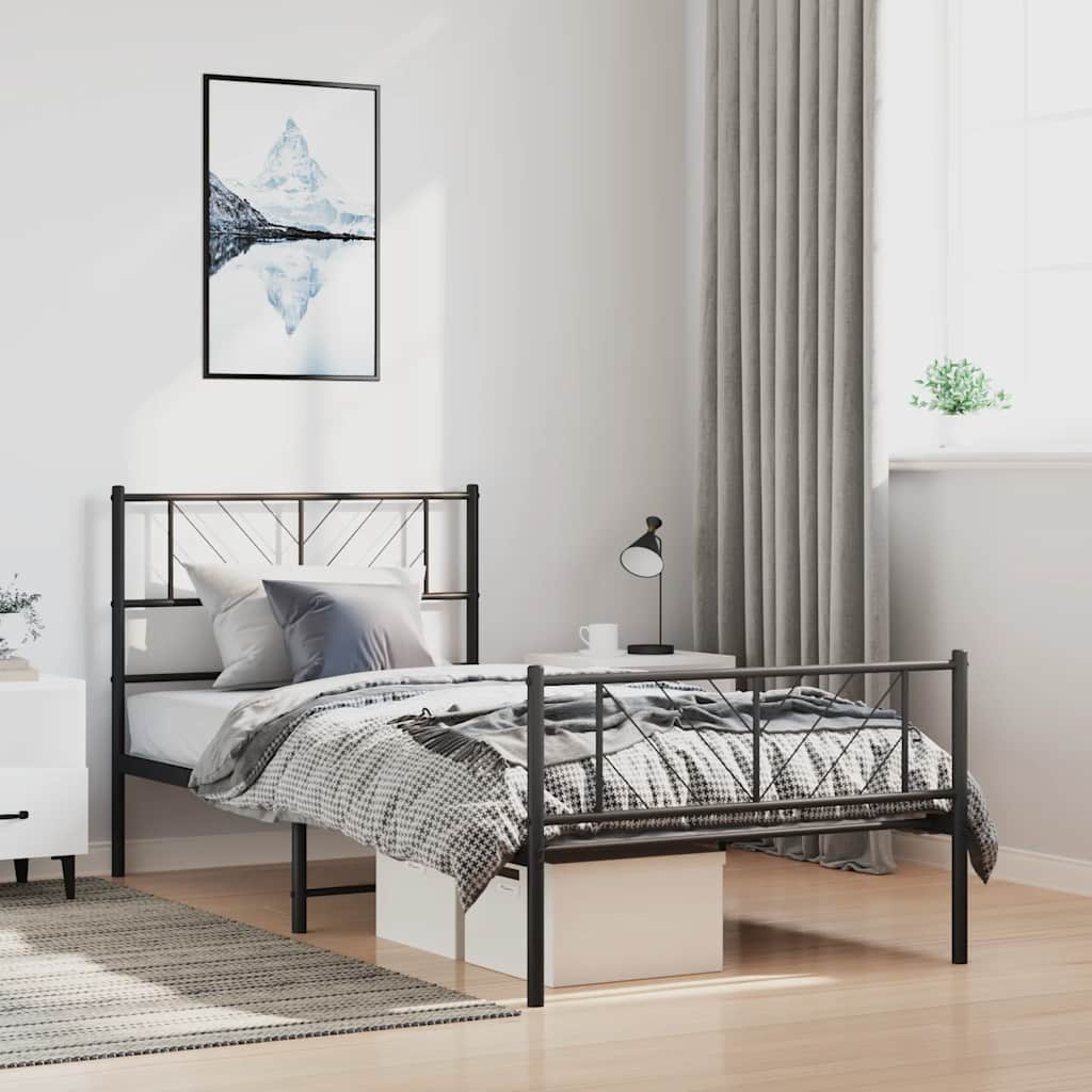sengeramme med sengegavl og fodgærde 100x190 cm metal sort