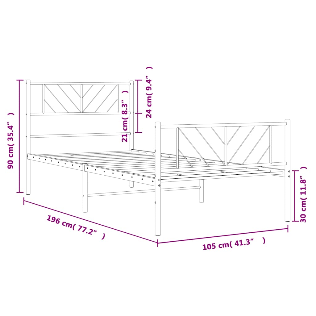 sengeramme med sengegavl og fodgærde 100x190 cm metal sort