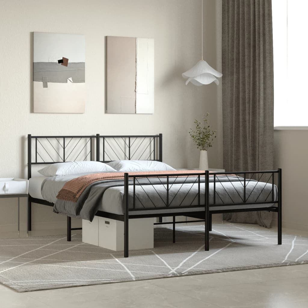 sengeramme med sengegavl og fodgærde 120x200 cm metal sort