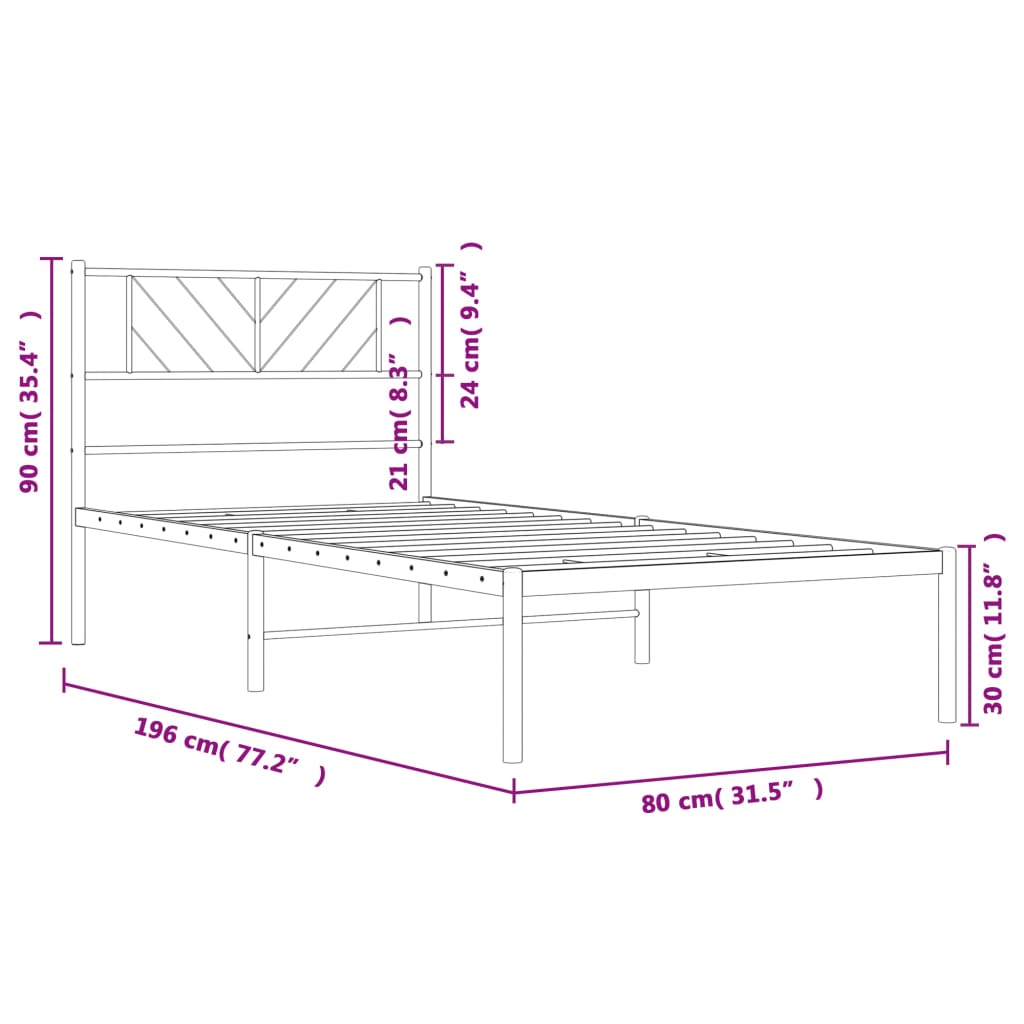 sengeramme uden madras med hovedgærde 75x190 cm hvid