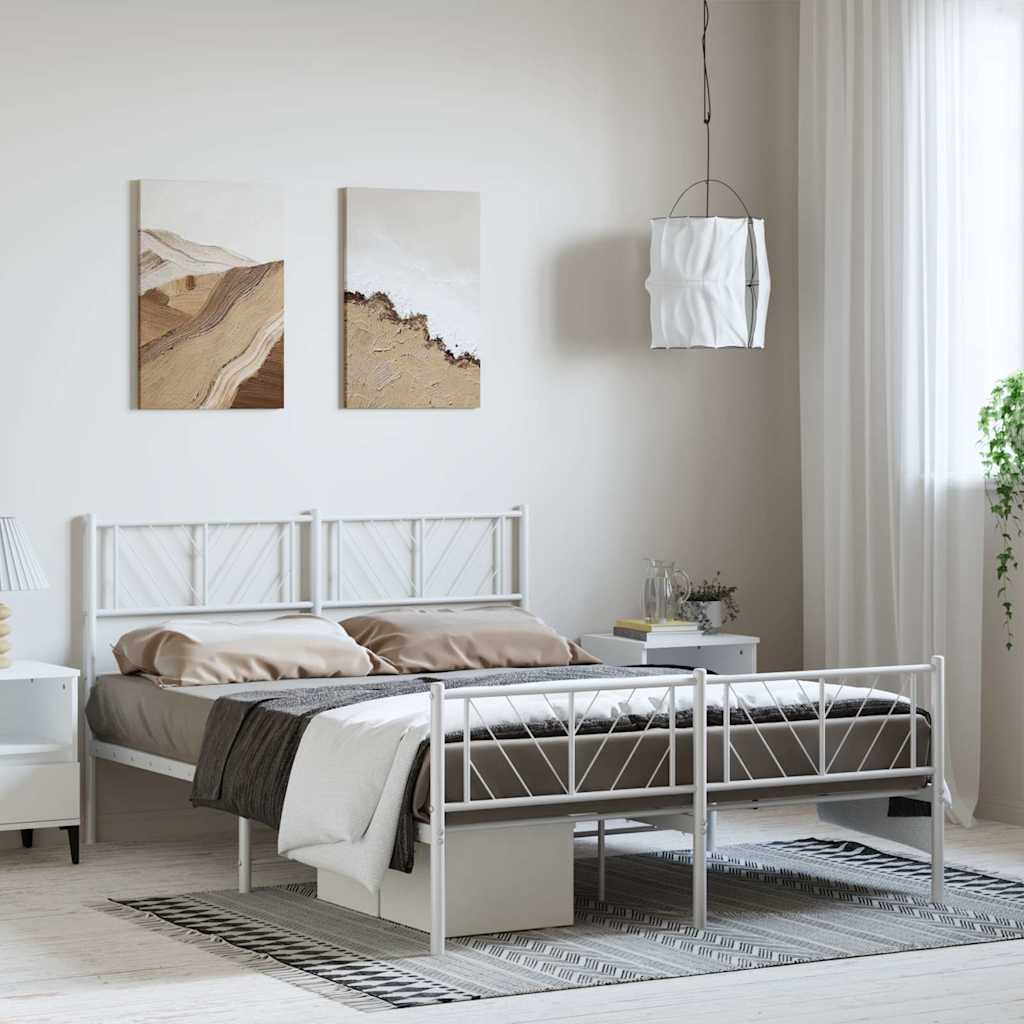sengeramme med sengegavl og fodgærde 150x200 cm metal hvid