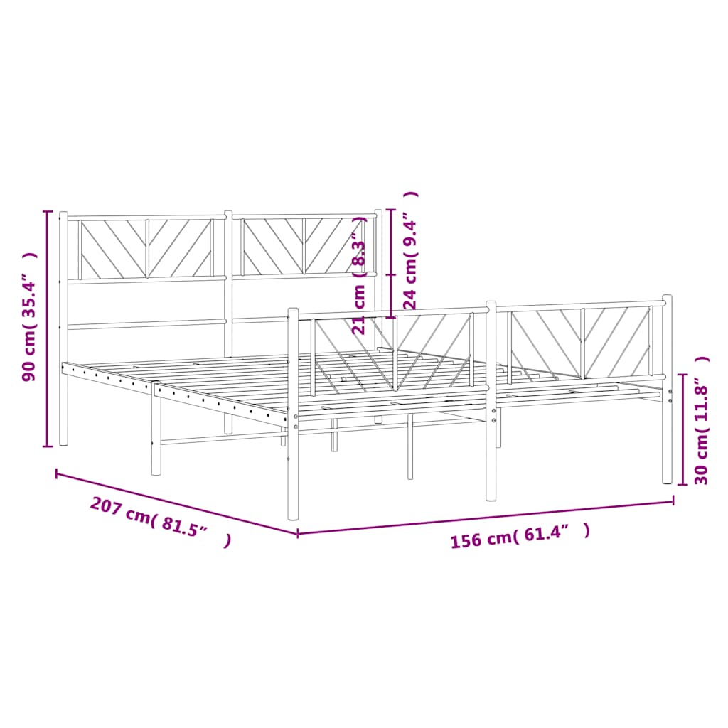 sengeramme med sengegavl og fodgærde 150x200 cm metal hvid