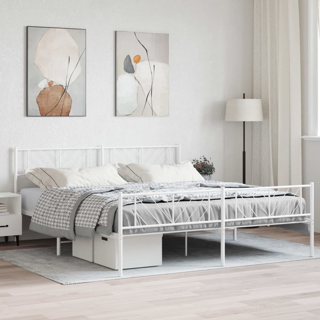 sengeramme med sengegavl og fodgærde 180x200 cm metal hvid