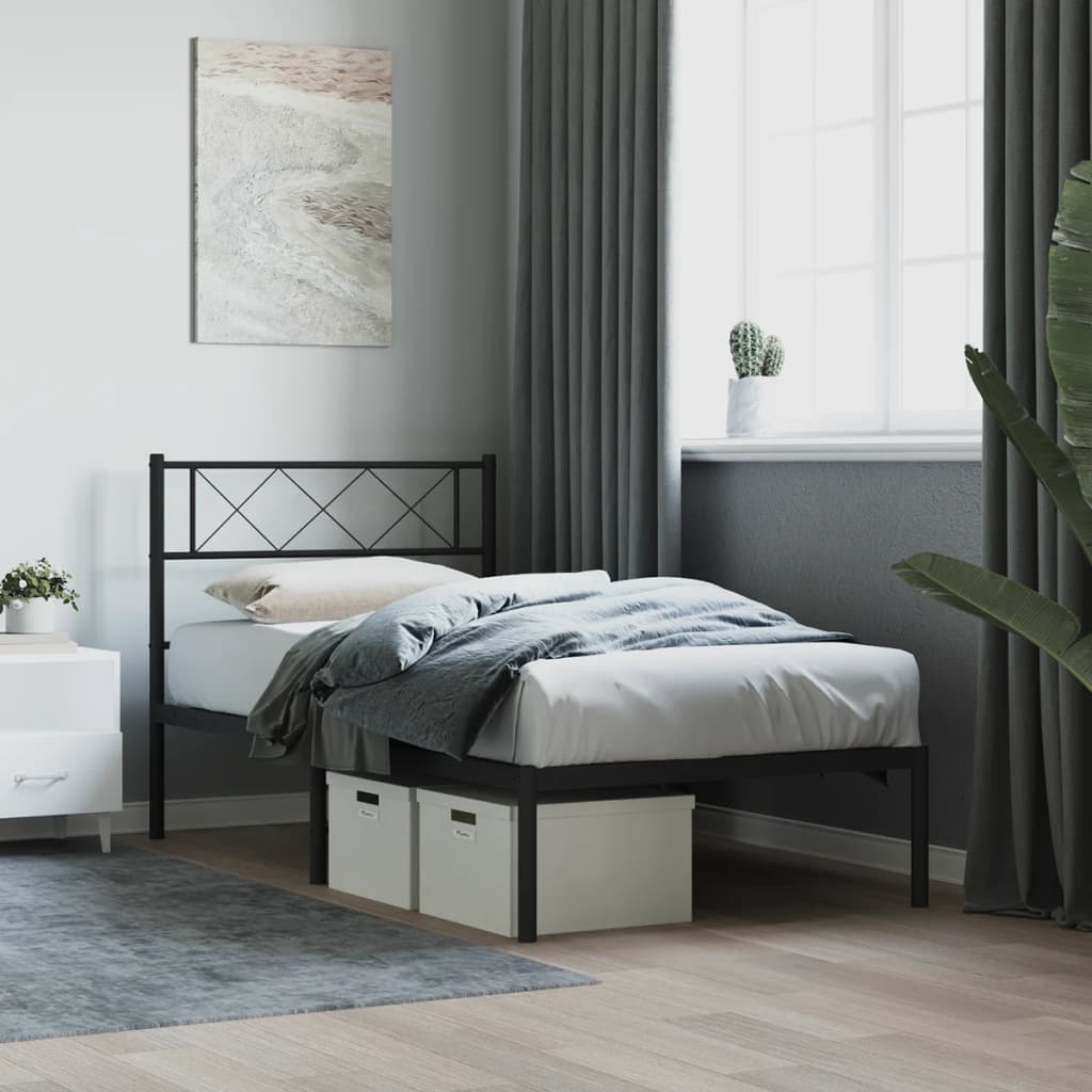 sengeramme med sengegavl 90x190 cm metal sort